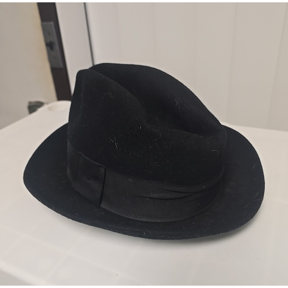 Vtg Webster Black Wool Chad Theatrical Classic Trilby Fedora Hat Men's One Size‎
